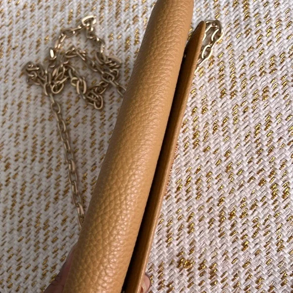 Valentino by Mario Brown Pebbled Leather Clutch with Chain Strap